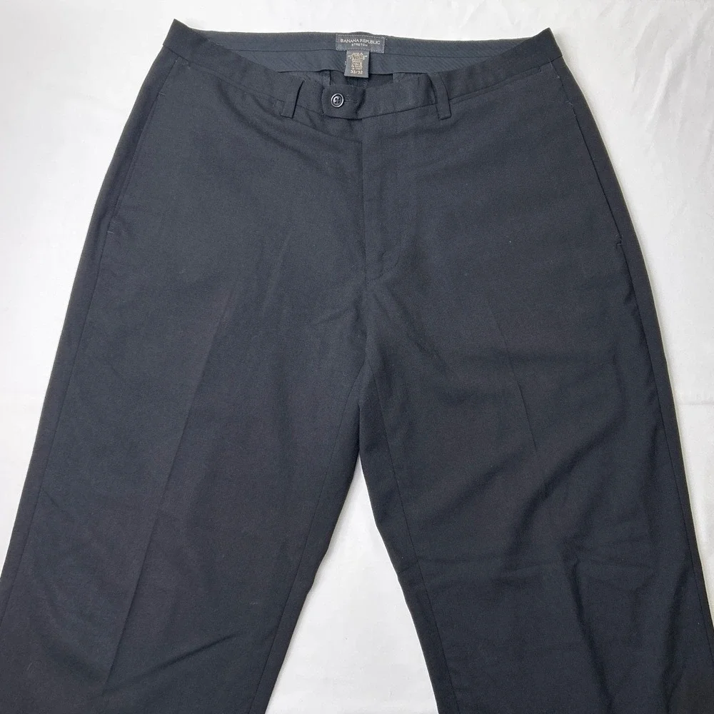 Banana Republic Men Wool Blend Stretch Straight Leg Dress Pants Size 33x32 Black